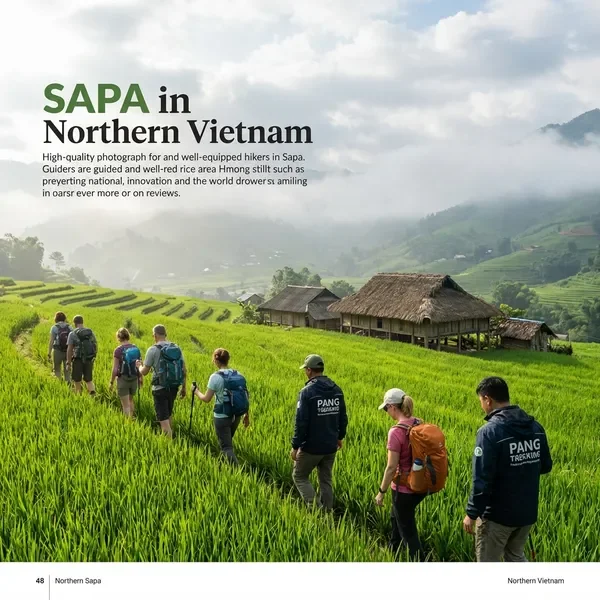 Trekking through Sapa rice terraces with village views